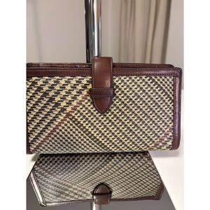 Vintage Ralph Lauren Houndstooth Coated Canvas Long Wallet with Leather Trim